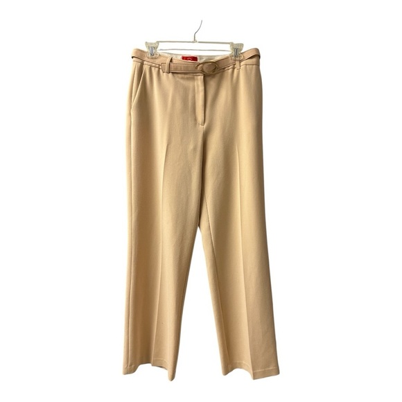 Oscar de la Renta Pants - Oscar de la Renta Tan Straight Leg Trousers - Size 8, Inseam 32